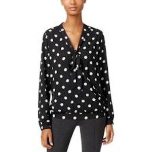 NWT-NY Collection Black&White Polka Dot Tie Blouse